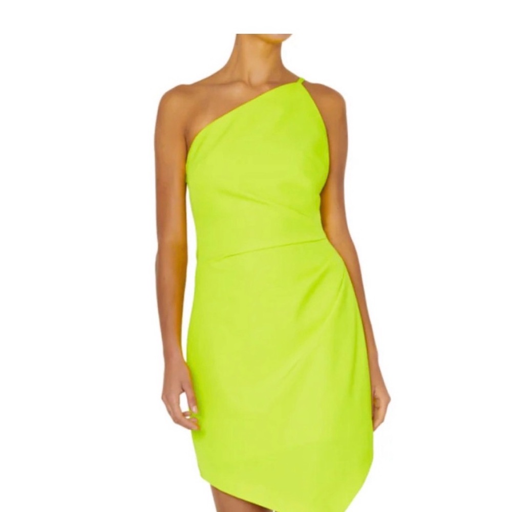 Milly One-Shoulder Neon Lime Cocktail Dress